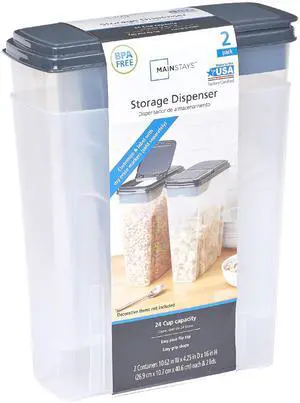 Mainstays 2-Pack Plastic Cereal Keeper Storage Containers, Kitchen Pantry Organizer Canisters for Cereal and Dry Food Storage, 24 Cup Capacity, Dark Gray Lid Mainstays 2-Pack Plastic Cereal Keeper Storage Containers, Kitchen Pantry Organizer Canisters for Cereal and Dry Food Storage, 24 Cup Capacity, Dark Gray Lid