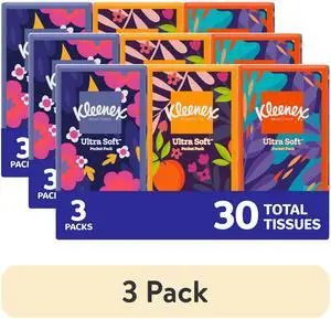 (3 pack) Kleenex On-The-Go 3-Ply Facial Tissues, 3 Pack (30 Total Tissues) (3 pack) Kleenex On-The-Go 3-Ply Facial Tissues, 3 Pack (30 Total Tissues)