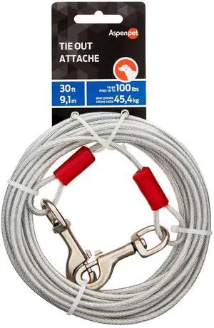 Aspen Pet Heavy Duty Dog Tie-Out Galvinized Steel Cable, 30' Long for Dogs Up To 100 lb, Silver Aspen Pet Heavy Duty Dog Tie-Out Galvinized Steel Cable, 30' Long for Dogs Up To 100 lb, Silver