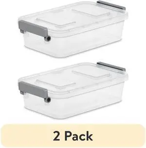 (2 pack) Sterilite Modular 2.7 Quart Small Latching Storage Bin, Clear Plastic Storage Container with Write-on ID Latches, Gray (2 pack) Sterilite Modular 2.7 Quart Small Latching Storage Bin, Clear Plastic Storage Container with Write-on ID Latches, Gray