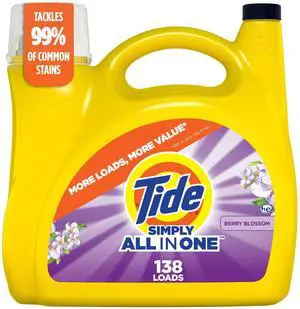 Tide Simply Liquid Laundry Detergent, Clean & Fresh, Berry Blossom Scent, 138 Loads, 173 fl oz Tide Simply Liquid Laundry Detergent, Clean & Fresh, Berry Blossom Scent, 138 Loads, 173 fl oz