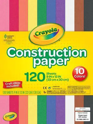 Crayola Construction Paper, 120 Pages, 10 Colors, Arts & Crafts Supplies, School Supplies for Kindergarten, Classroom Must Haves Crayola Construction Paper, 120 Pages, 10 Colors, Arts & Crafts Supplies, School Supplies for Kindergarten, Classroom Must Haves
