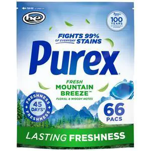 Purex Laundry Detergent Pacs, Fresh Mountain Breeze, 66 Count Purex Laundry Detergent Pacs, Fresh Mountain Breeze, 66 Count