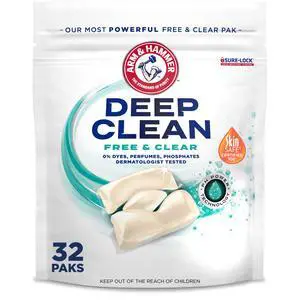 ARM & HAMMER Deep Clean Free & Clear Laundry Detergent Power Paks, 32 Count ARM & HAMMER Deep Clean Free & Clear Laundry Detergent Power Paks, 32 Count