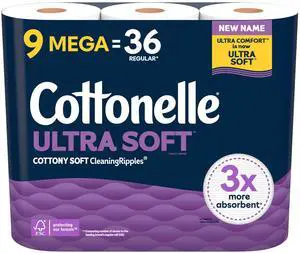 9 Mega Rolls Cottonelle Ultra Soft Toilet Paper (Equals 36 Regular Rolls) 9 Mega Rolls Cottonelle Ultra Soft Toilet Paper (Equals 36 Regular Rolls)