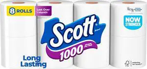 Scott 1000 1-Ply Toilet Tissue, 8 Rolls, Septic-Safe Toilet Paper Scott 1000 1-Ply Toilet Tissue, 8 Rolls, Septic-Safe Toilet Paper