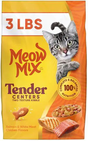 Meow Mix Tender Centers Dry Cat Food, Salmon & White Meat Chicken Flavors, 3 lb. Bag Meow Mix Tender Centers Dry Cat Food, Salmon & White Meat Chicken Flavors, 3 lb. Bag