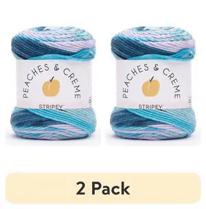 Peaches & Creme Stripey 4 Medium Cotton Yarn, Evening Sea, 2 Pack, 2oz/56.7g, 102 Yards Peaches & Creme Stripey 4 Medium Cotton Yarn, Evening Sea, 2 Pack, 2oz/56.7g, 102 Yards