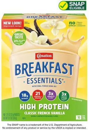 Carnation Breakfast Essentials High Protein Nutritional Shake Drink Mix Packets, Classic French Vanilla, 10 Count Carnation Breakfast Essentials High Protein Nutritional Shake Drink Mix Packets, Classic French Vanilla, 10 Count