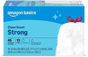 Tall Kitchen Drawstring Trash Bags, Clean Scent, 13 Gallon, 45 Count, Packaging May Vary Tall Kitchen Drawstring Trash Bags, Clean Scent, 13 Gallon, 45 Count, Packaging May Vary