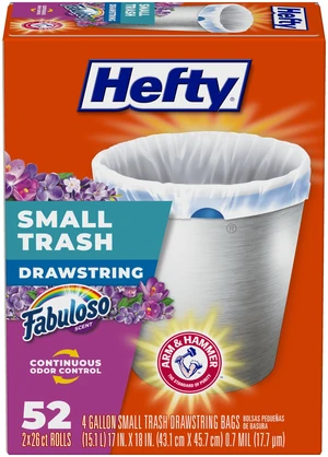 Hefty Small Trash Bags, 4 Gallon, White, Fabuloso Lavender Scent, 52ct Hefty Small Trash Bags, 4 Gallon, White, Fabuloso Lavender Scent, 52ct