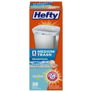 Hefty 8 Gallon Medium Trash Bags, 26 Count, White, Ocean Water Scent Hefty 8 Gallon Medium Trash Bags, 26 Count, White, Ocean Water Scent