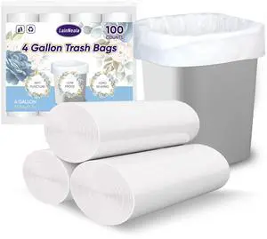 LainNeala 4 Gallon Small Trash Bags, 100 Count White Mini Garbage Bags for Bathroom, Unscented Trash Can Liners LainNeala 4 Gallon Small Trash Bags, 100 Count White Mini Garbage Bags for Bathroom, Unscented Trash Can Liners