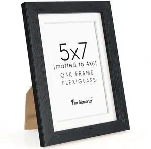 Fun Memories Solid Oak Wood 5x7 Picture Frame, Black, for Wall & Tabletop Display, Includes Mat for 4x6 Photo, Plexiglass, 1 Pack Fun Memories Solid Oak Wood 5x7 Picture Frame, Black, for Wall & Tabletop Display, Includes Mat for 4x6 Photo, Plexiglass, 1 Pack