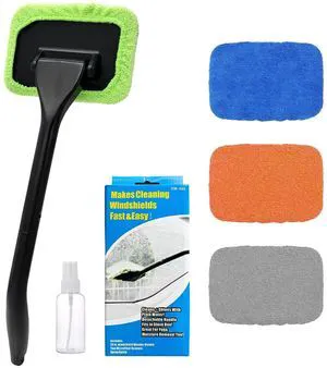 Ohleats Car Windshield Cleaning Tool, Microfiber Window Cleaner with 4 Washable Reusable Cloth Pads and Long Handle, Auto Glass Wiper Cleaning Kit with Spray Bottle, Car Ohleats Car Windshield Cleaning Tool, Microfiber Window Cleaner with 4 Washable Reusable Cloth Pads and Long Handle, Auto Glass Wiper Cleaning Kit with Spray Bottle, Car