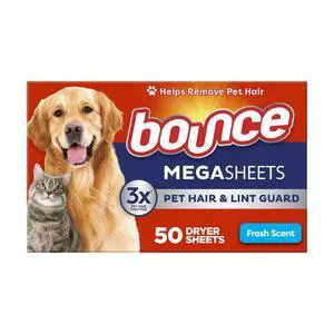 Bounce Pet Hair and Lint Guard Mega Dryer Sheets, Fresh Scent, 50 Count, with 3X Pet Hair Fighters Bounce Pet Hair and Lint Guard Mega Dryer Sheets, Fresh Scent, 50 Count, with 3X Pet Hair Fighters