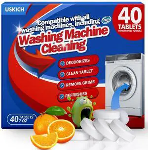 USKICH 40 Pack Washing Machine Cleaner Tablets - Deep Cleaning Descaler for HE Front Loader and Top Load Washers, Clean Inside Drum and Laundry Tub Seal, Septic Safe USKICH 40 Pack Washing Machine Cleaner Tablets - Deep Cleaning Descaler for HE Front Loader and Top Load Washers, Clean Inside Drum and Laundry Tub Seal, Septic Safe