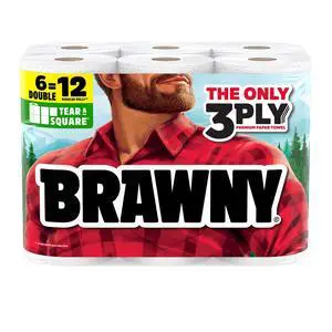 Brawny Tear-A-Square 3-Ply Paper Towels, 6 Double Rolls = 12 Regular Rolls Brawny Tear-A-Square 3-Ply Paper Towels, 6 Double Rolls = 12 Regular Rolls