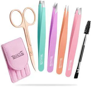 TsMADDTs 6-Piece Eyebrow Tweezers Kit with Case for Women Facial Hair TsMADDTs 6-Piece Eyebrow Tweezers Kit with Case for Women Facial Hair
