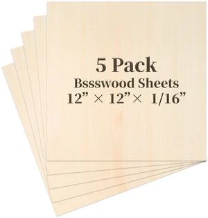 5 Pcs 12x12x1/16 in Balsa Wood Plywood Sheet Unfinished Basswood Blanks 5 Pcs 12x12x1/16 in Balsa Wood Plywood Sheet Unfinished Basswood Blanks