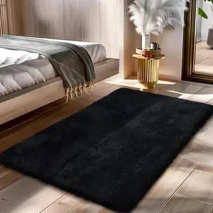 Black 2x4 Fluffy Shag Area Rug for Bedroom Black 2x4 Fluffy Shag Area Rug for Bedroom