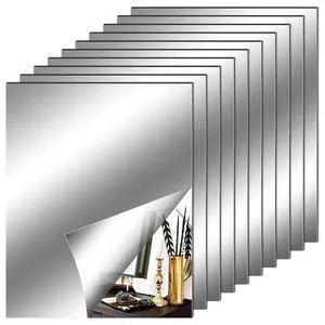 Fantasyon 10 Pieces Flexible Mirror Sheets, 8x10 Inch, Self Adhesive Decorative Plastic Mirror Tiles, Non-Glass Mirror Stickers for School and Home Wall Decor Fantasyon 10 Pieces Flexible Mirror Sheets, 8x10 Inch, Self Adhesive Decorative Plastic Mirror Tiles, Non-Glass Mirror Stickers for School and Home Wall Decor