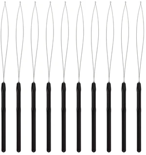 10 Pcs Hair Extension Loop Threader, Black 10 Pcs Hair Extension Loop Threader, Black