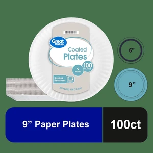 9in 100 Count Great Value Coated Disposable Paper Plates 9in 100 Count Great Value Coated Disposable Paper Plates