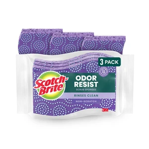 Scotch-Brite Odor Resist Scrub Sponges Non-Scratch Rinses Clean 3 Pack Scotch-Brite Odor Resist Scrub Sponges Non-Scratch Rinses Clean 3 Pack