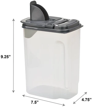 Mainstays 3.5qt Plastic All-Purpose Food Dispenser, Clear with Gray Lid, 1 Each, 7.5in x 3.75in x 9.25in Mainstays 3.5qt Plastic All-Purpose Food Dispenser, Clear with Gray Lid, 1 Each, 7.5in x 3.75in x 9.25in