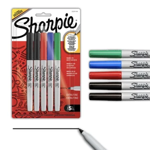 Sharpie Permanent Markers Extra Fine Point 0.4mm, Water- and Fade-Resistant, Assorted, 5 Count Sharpie Permanent Markers Extra Fine Point 0.4mm, Water- and Fade-Resistant, Assorted, 5 Count