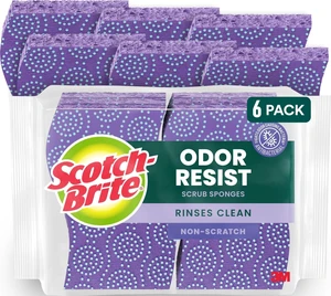 Scotch-Brite Odor Resist Non-Scratch Scrub Sponges, Dishwasher-Safe, Bacterial Odor Resistant, Multipurpose Gentle Cleaning, 6 Count Scotch-Brite Odor Resist Non-Scratch Scrub Sponges, Dishwasher-Safe, Bacterial Odor Resistant, Multipurpose Gentle Cleaning, 6 Count