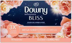 Downy Fabric Softener Dryer Sheets, Infusions Bliss Amber and Rose Scent, 80 Mega Dryer Sheets Downy Fabric Softener Dryer Sheets, Infusions Bliss Amber and Rose Scent, 80 Mega Dryer Sheets
