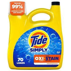 Tide Simply Laundry Detergent Liquid Oxi Boost + Ultra Stain Release, Refreshing Breeze Scent, 94 fl oz, 70 Loads Tide Simply Laundry Detergent Liquid Oxi Boost + Ultra Stain Release, Refreshing Breeze Scent, 94 fl oz, 70 Loads