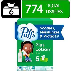 Puffs Plus Lotion Facial Tissue, 6 Family Boxes, 124 Tissues Per Box Puffs Plus Lotion Facial Tissue, 6 Family Boxes, 124 Tissues Per Box