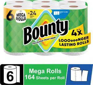 Bounty Paper Towels Select-A-Size White, 6 Mega Rolls, 164 Sheets per Roll Bounty Paper Towels Select-A-Size White, 6 Mega Rolls, 164 Sheets per Roll