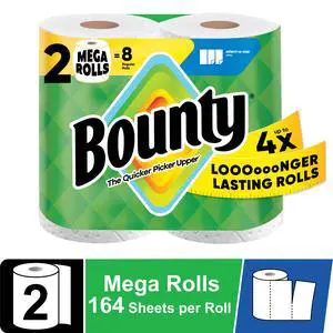 Bounty Paper Towels Select-A-Size White, 2 Mega Rolls, 164 Sheets per Roll Bounty Paper Towels Select-A-Size White, 2 Mega Rolls, 164 Sheets per Roll