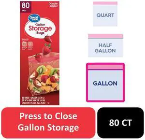 Great Value Gallon Double Zipper Storage Bags, 80 Count Great Value Gallon Double Zipper Storage Bags, 80 Count