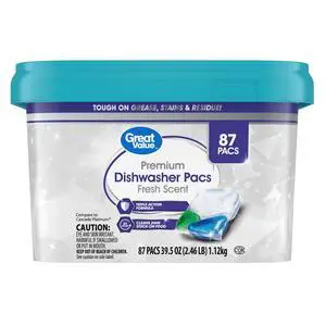 Great Value Premium Dishwasher Pacs, Fresh Scent, 87 Count Great Value Premium Dishwasher Pacs, Fresh Scent, 87 Count