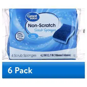(6 pack) Great Value Non-Scratch Scrub Sponges, 4 Count (6 pack) Great Value Non-Scratch Scrub Sponges, 4 Count