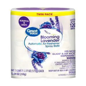 Great Value Automatic Air Freshener Spray Refill, Blooming Lavender, 2-6.17 oz, 2 pieces Great Value Automatic Air Freshener Spray Refill, Blooming Lavender, 2-6.17 oz, 2 pieces