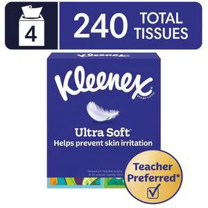 Kleenex Ultra Soft 3-Ply Cube Box Facial Tissues, 4 Pack (240 Total Tissues) Kleenex Ultra Soft 3-Ply Cube Box Facial Tissues, 4 Pack (240 Total Tissues)