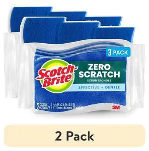 (2 pack) Scotch-Brite Zero Scratch, Non-Scratch, Cleaning Scrub Sponge, 3 Dish Sponges (2 pack) Scotch-Brite Zero Scratch, Non-Scratch, Cleaning Scrub Sponge, 3 Dish Sponges