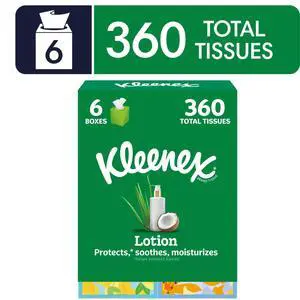 Kleenex Lotion with Coconut Oil 3-Ply Cube Box Facial Tissues, 6 Pack (360 Total Tissues) Kleenex Lotion with Coconut Oil 3-Ply Cube Box Facial Tissues, 6 Pack (360 Total Tissues)