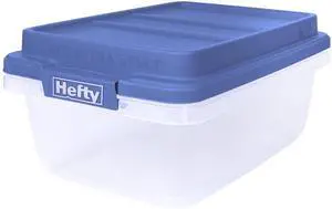 Hefty HI-RISE 18 Quart Small Latching Storage Bin, Clear Plastic Storage Container with Latch HI-RISE Lid, Blue Hefty HI-RISE 18 Quart Small Latching Storage Bin, Clear Plastic Storage Container with Latch HI-RISE Lid, Blue