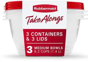 Rubbermaid TakeAlongs 6.2 Cup Serving Bowl Food Storage Containers, Set of 3, Red Rubbermaid TakeAlongs 6.2 Cup Serving Bowl Food Storage Containers, Set of 3, Red