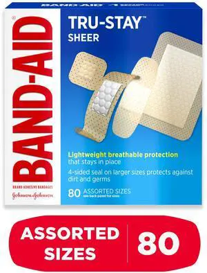 BAND-AID Brand Tru-Stay Sheer Adhesive Bandages, Assorted, 80 Count BAND-AID Brand Tru-Stay Sheer Adhesive Bandages, Assorted, 80 Count