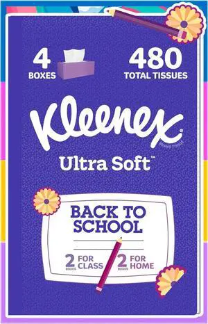 Kleenex Ultra Soft Facial Tissues, 4 Flat Boxes, 120 Tissues per Box Kleenex Ultra Soft Facial Tissues, 4 Flat Boxes, 120 Tissues per Box
