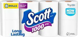Scott 1000 Toilet Paper, 8 Rolls, Septic-Safe, 1-Ply Toilet Tissue Scott 1000 Toilet Paper, 8 Rolls, Septic-Safe, 1-Ply Toilet Tissue