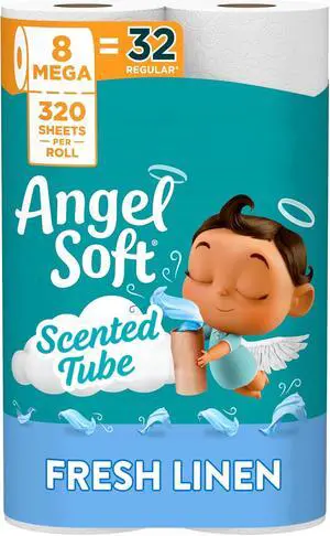 Angel Soft Toilet Paper with Fresh Linen Scented Tube, 8 Mega Rolls = 32 Regular Rolls, Soft and Strong Toilet Tissue Angel Soft Toilet Paper with Fresh Linen Scented Tube, 8 Mega Rolls = 32 Regular Rolls, Soft and Strong Toilet Tissue